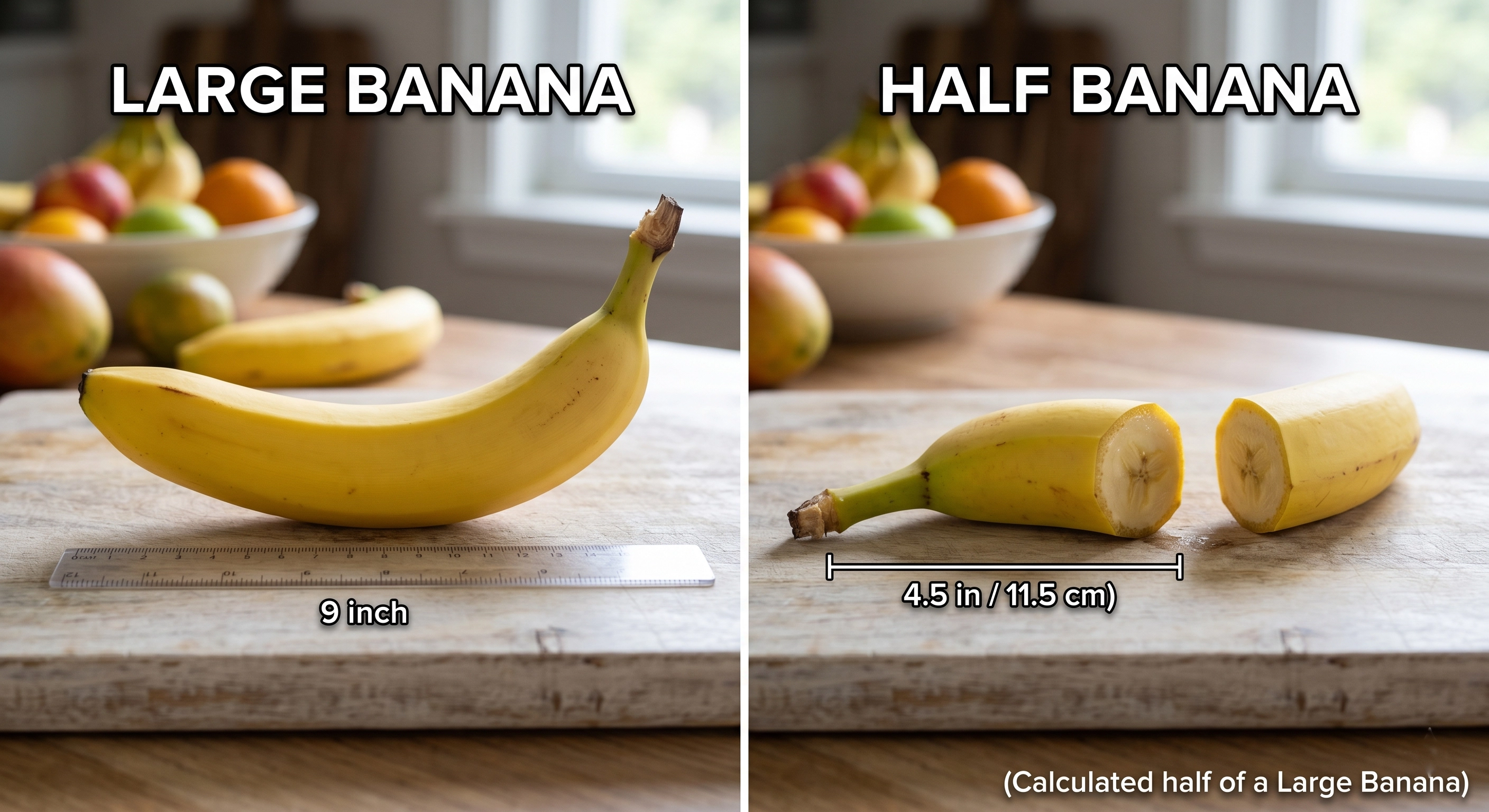 Half banana compared with a large banana for portion awareness