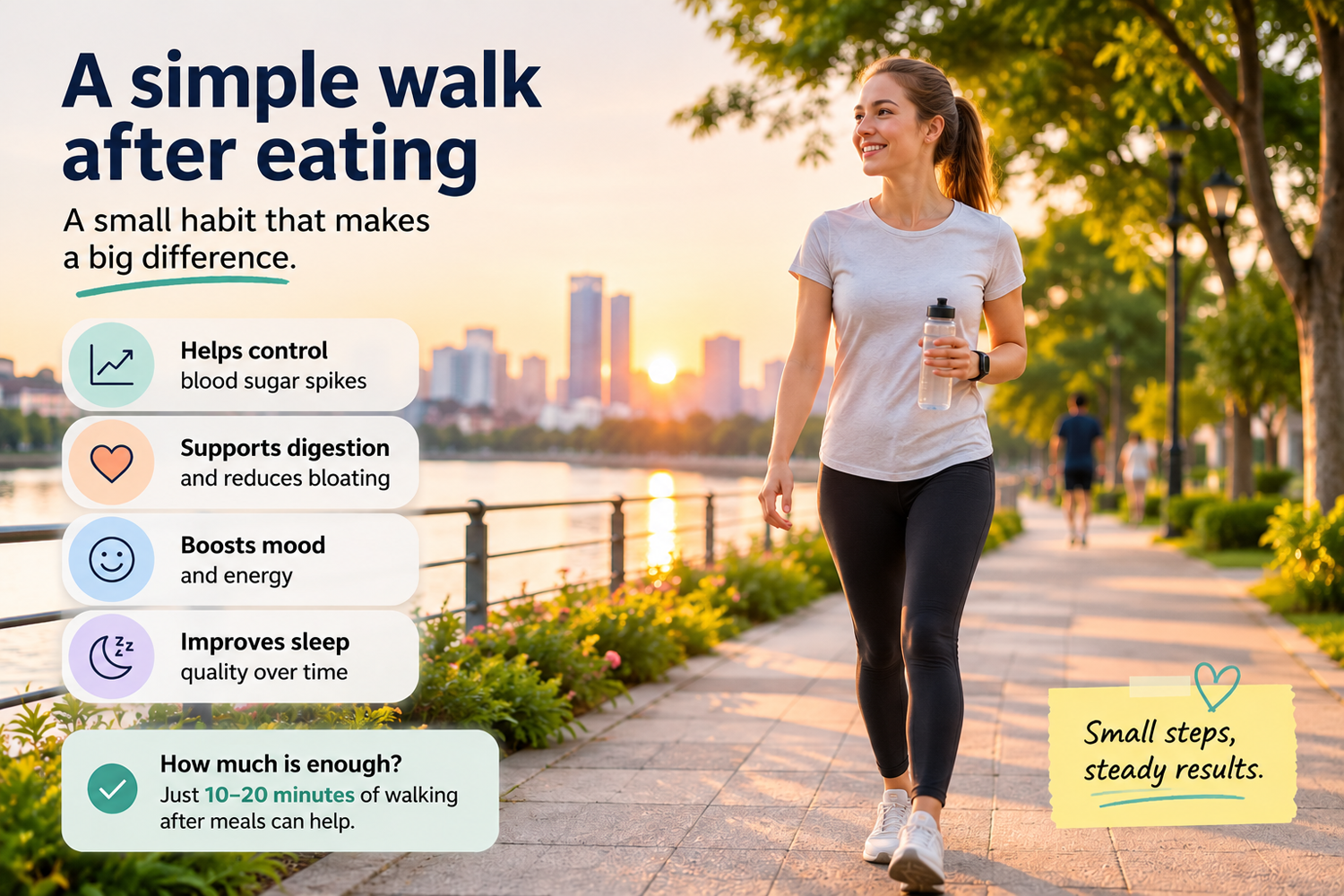 Person taking a gentle walk after eating to support healthy blood sugar habits