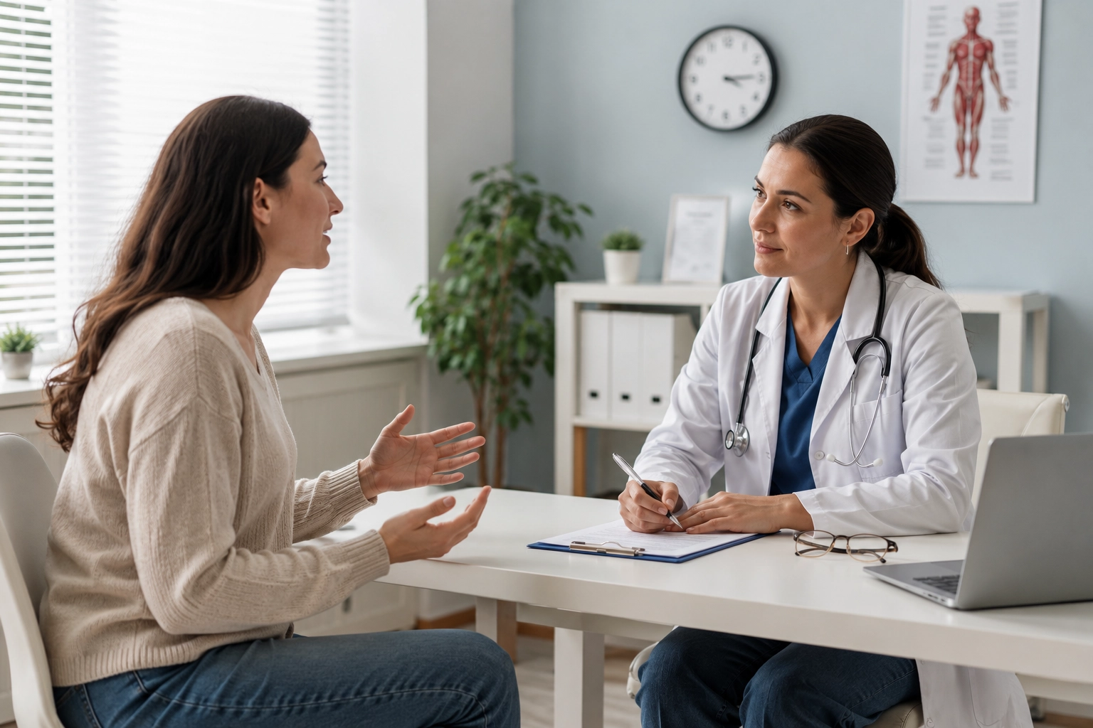 Patient talking with a healthcare professional about fatigue after eating