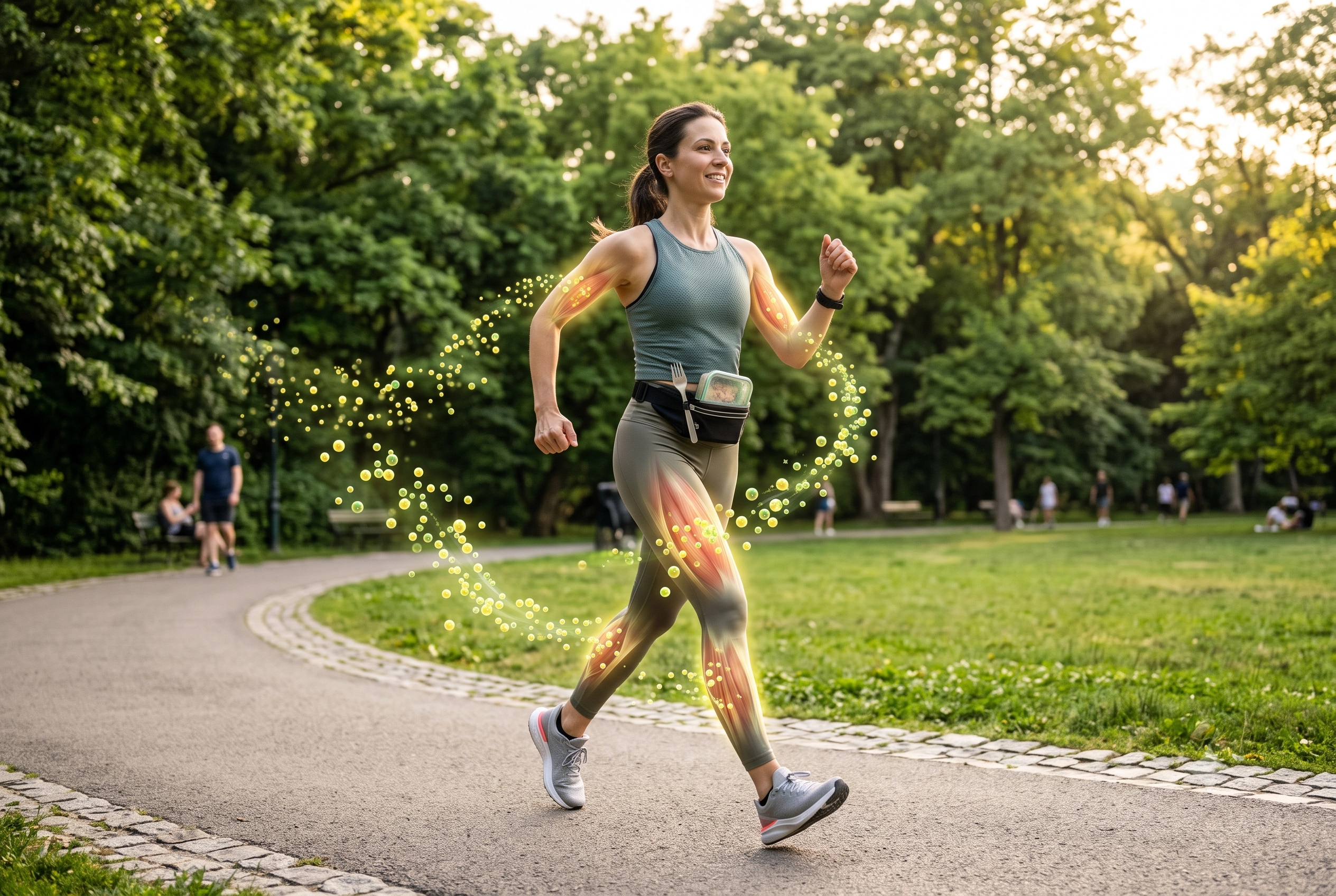 A person walking outside in a park, illustrating the benefits of light exercise after meals for muscle glucose absorption and daily blood sugar management.