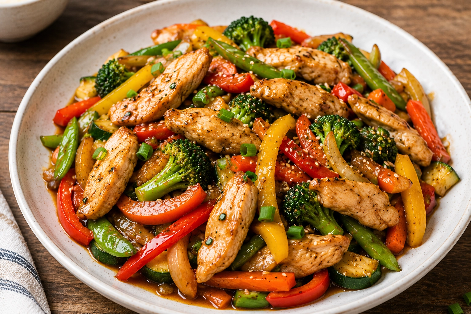 Chicken stir-fry with colorful non-starchy vegetables