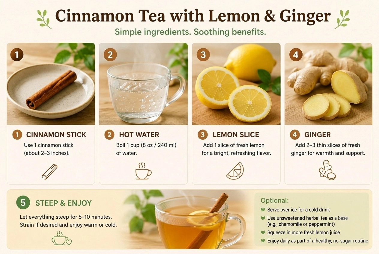 Simple ingredients for a no-sugar cinnamon drink