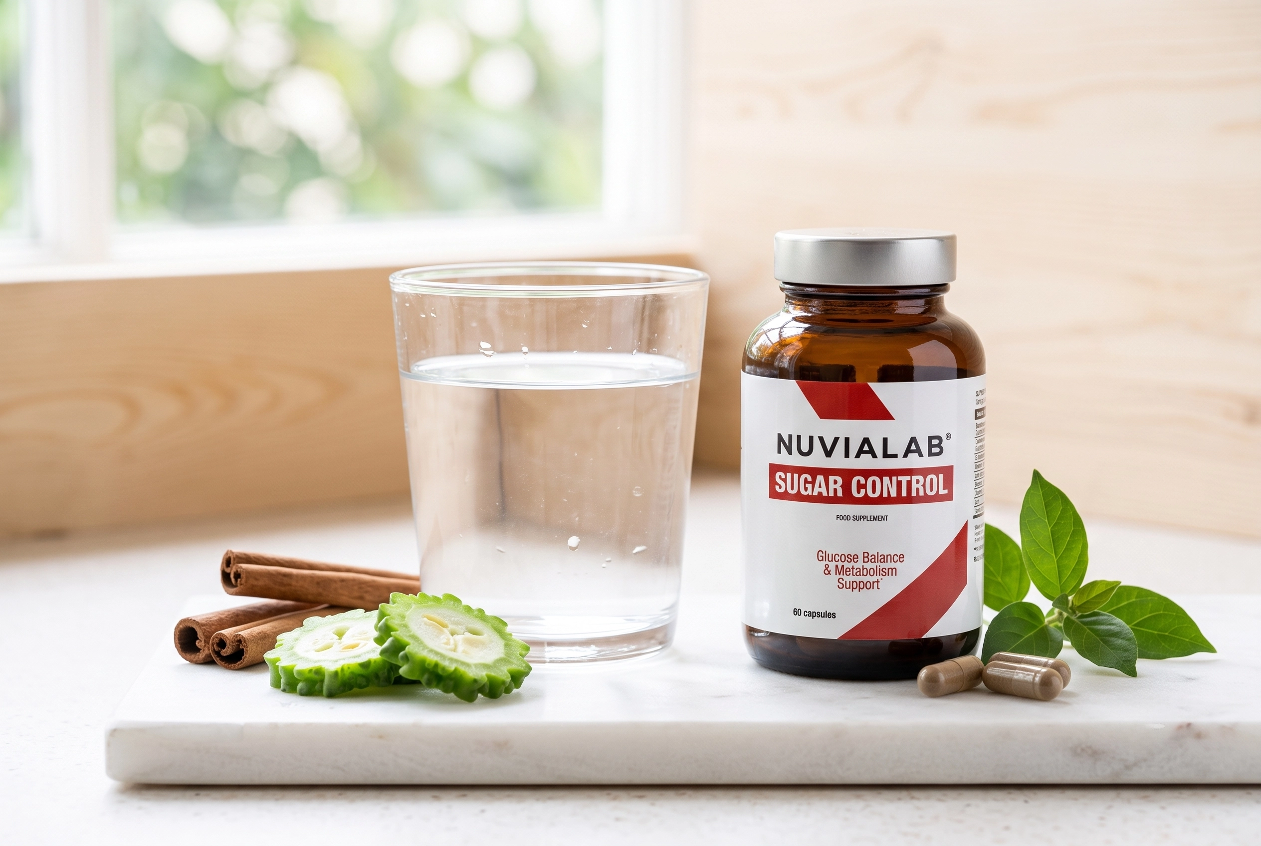 Natural plant extracts and vitamins used for supporting healthy blood sugar metabolism.