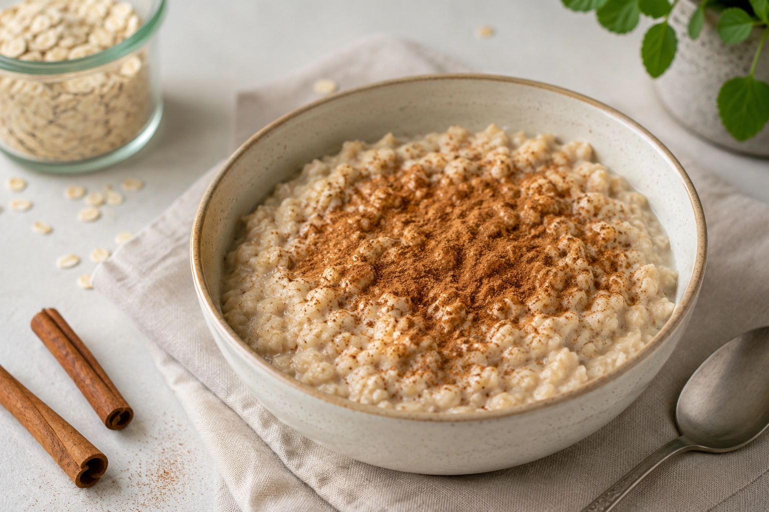 Cinnamon added to plain oatmeal as a lower sugar flavor option