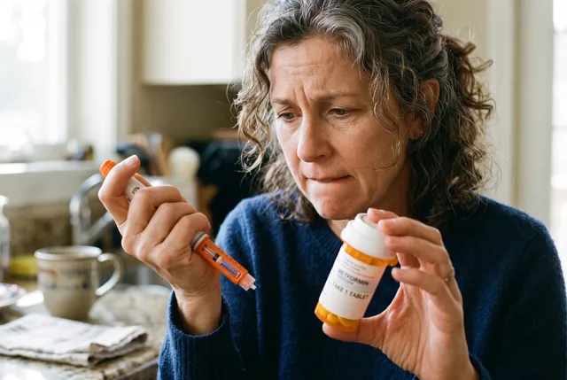 Person looking stressed while trying to remember if they took their diabetes medication.