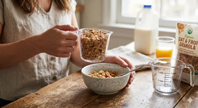 Measuring a realistic cereal serving size before adding milk 